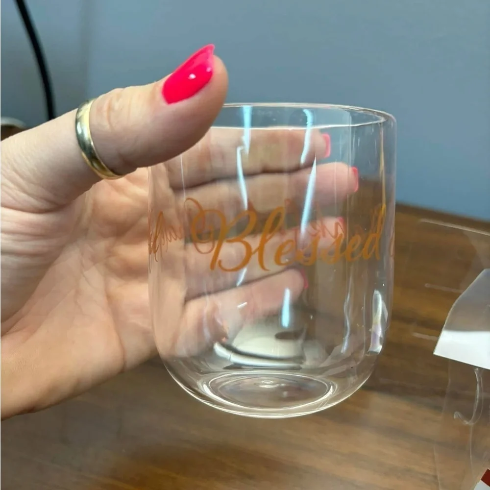 Celebrate It Clear Drinkware Set with Orange 'Blessed' Design